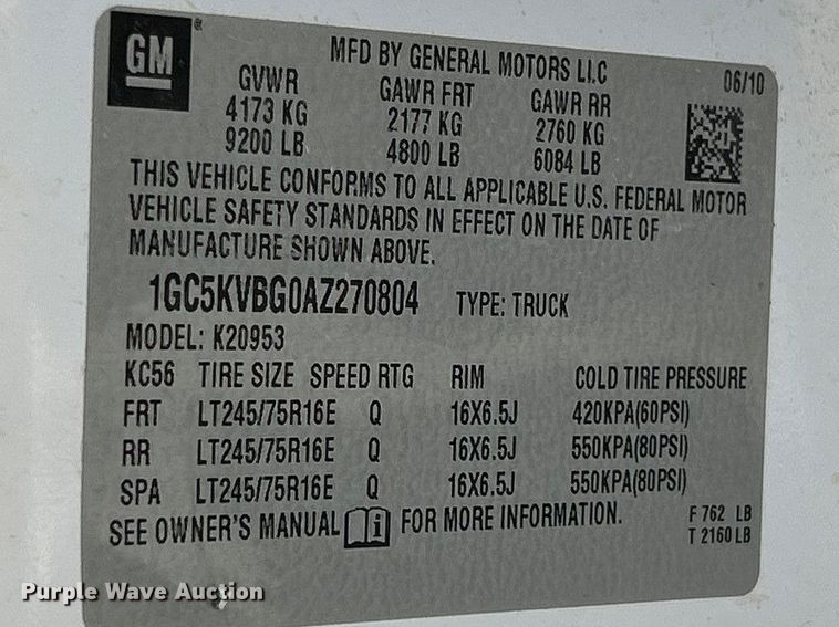 image for item FC5067 2010 Chevrolet Silverado 2500HD Ext. Cab utility bed pickup truck