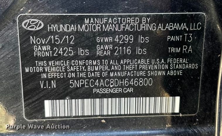 image for item FG0091 2013 Hyundai Sonata 