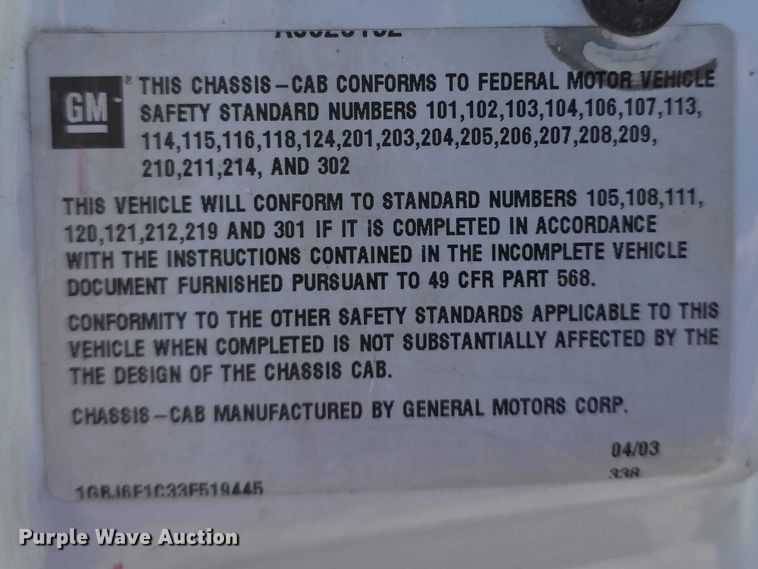 image for item FI0896 2003 Chevy C6500 box truck