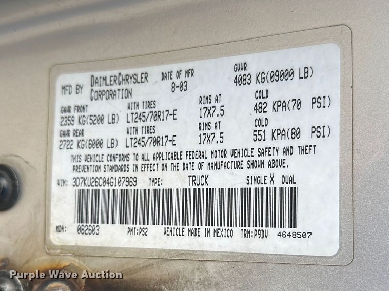 image for item FK1710 2004 Dodge Ram 2500 pickup truck