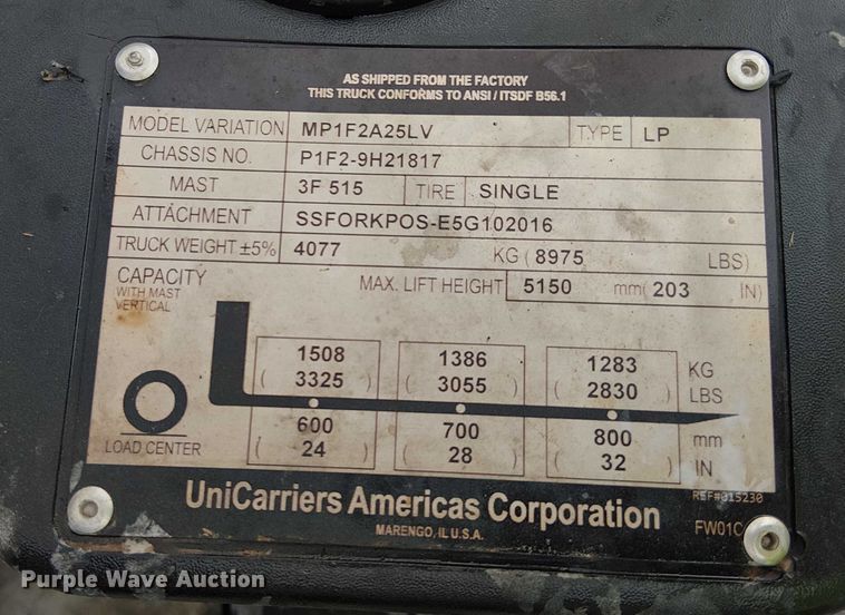 image for item NC9767 2016 UniCarriers PF50 forklift