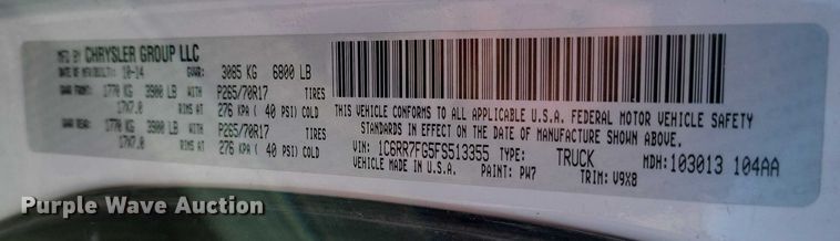 image for item NK9822 2015 Dodge Ram 1500 Ext. Cab pickup truck