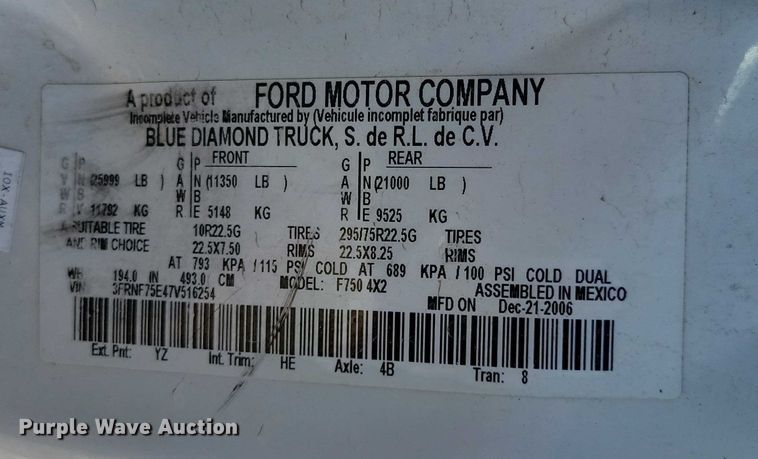 image for item NK9831 2007 Ford F750 forestry bucket truck
