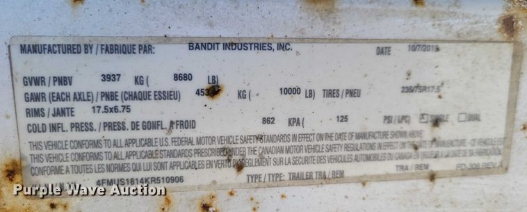 image for item NK9832 2020 Bandit wood chipper