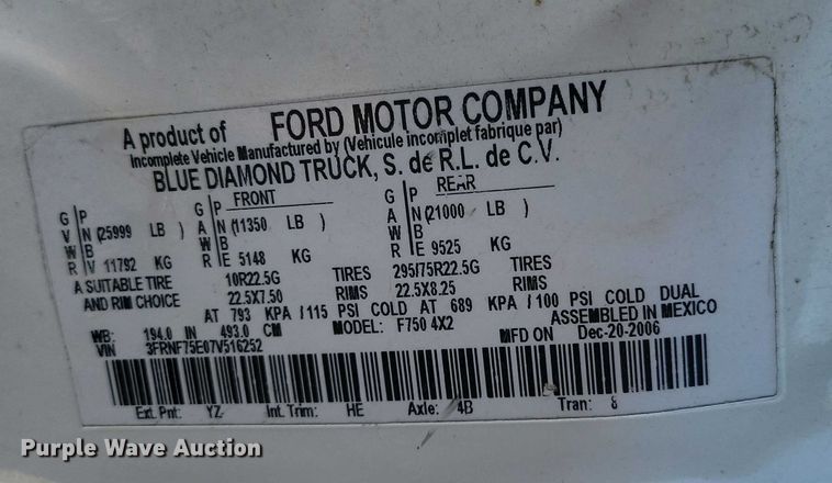 image for item NK9834 2007 Ford F750 forestry bucket truck