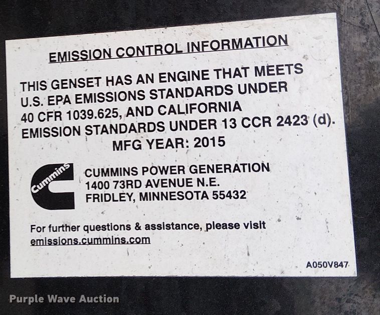 image for item YA1784 2015 Cummins C150D6R-1425607 generator