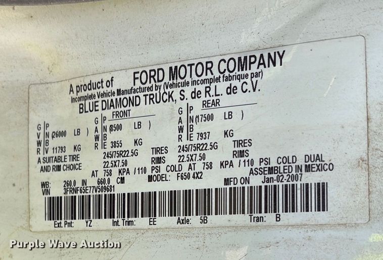 image for item YA2500 2007 Ford F650 Super Duty refuse truck