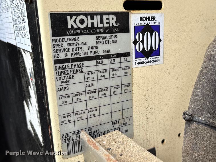 image for item YA2701 2005 Kohler Power Systems 60 generator