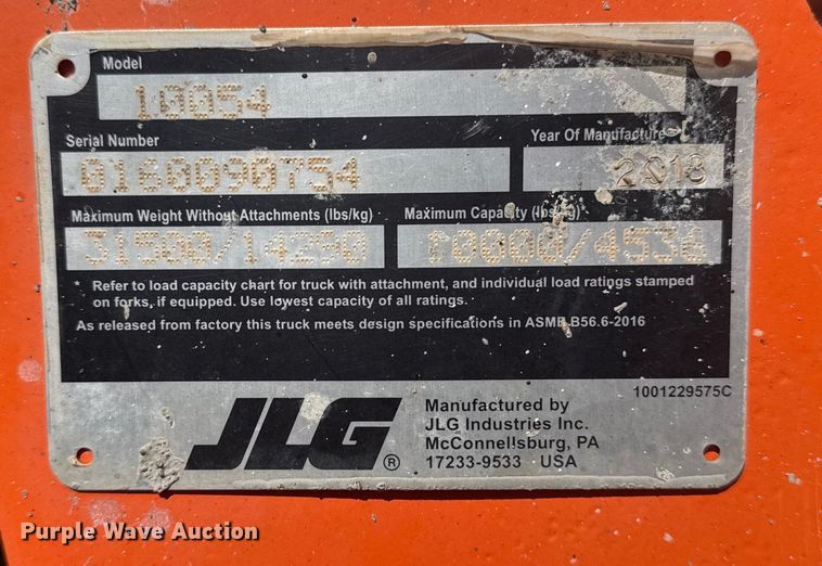 image for item DQ4258 2018 JLG Skytrak 10054 telehandler