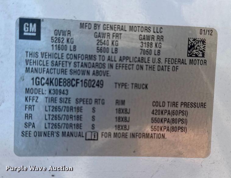 image for item DQ4264 2012 Chevrolet Silverado 3500 Crew Cab utility bed pickup truck