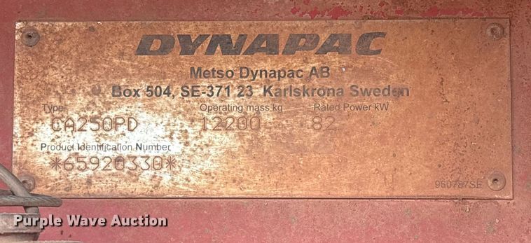 image for item DQ4266 2004 Dynapac CA250PD Single Drum Vibratory Roller