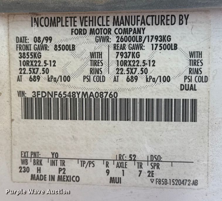 image for item DQ4278 2000 Ford F650 Super Duty tank truck