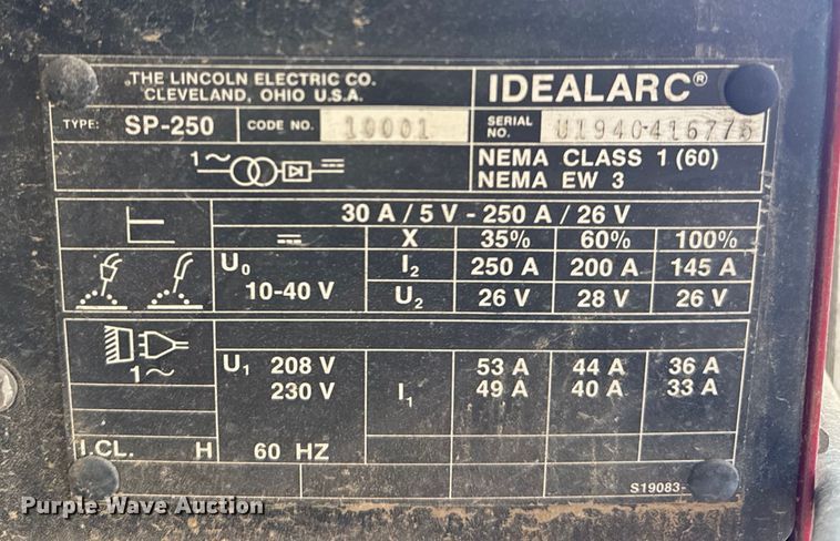 image for item DQ4307 Lincoln Electric SP-250 welder