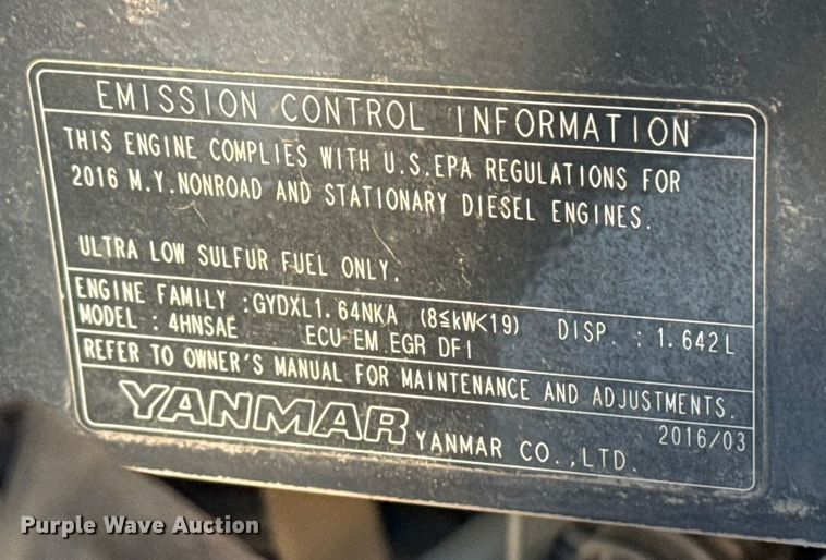 image for item DQ4324 2016 Yanmar ViO35-6A mini excavator