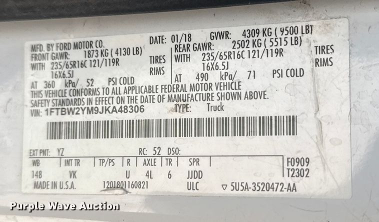 image for item DQ4325 2018 Ford Transit 350 van with bucket lift