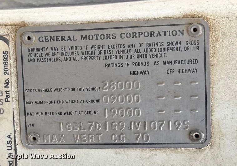 image for item DU6999 1988 Chevrolet C70 flatbed truck