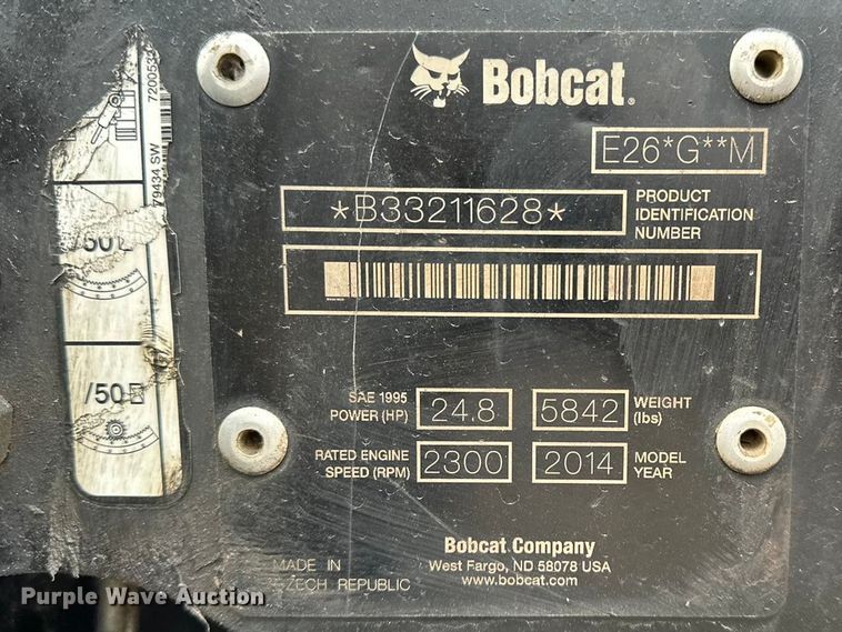 image for item DV0786 2014 Bobcat E26 mini excavator