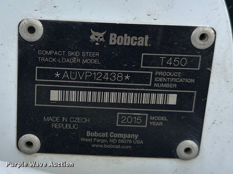 image for item DV0788 2015 Bobcat T450 tracked skid steer loader