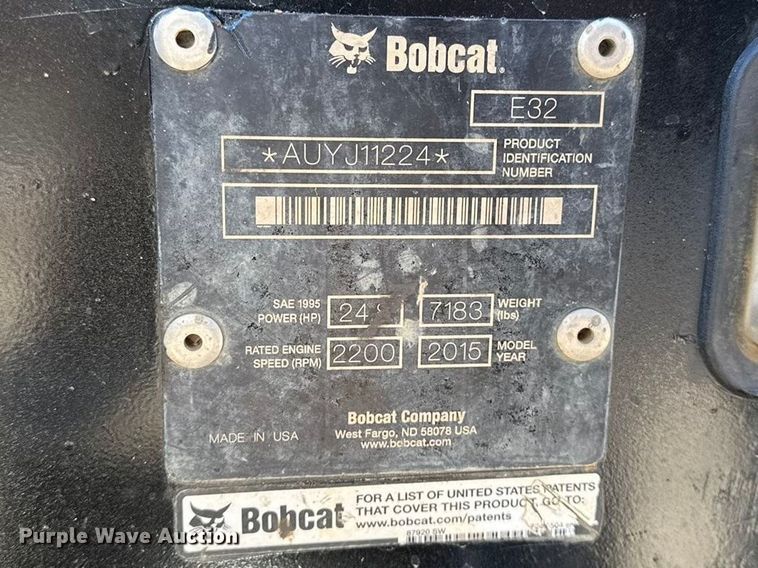 image for item DV0790 2015 Bobcat E32 mini excavator