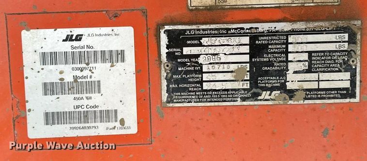 image for item DV0794 2006 JLG 450 Series II boom lift