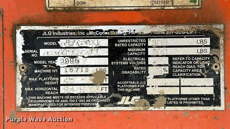 image for item DV0794 2006 JLG 450 Series II boom lift