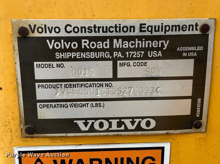 image for item DV0823 2012 Volvo DD16 double drum vibratory roller