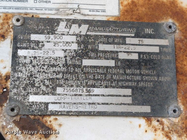 image for item DV0833 1975 Ravens Metal end dump trailer