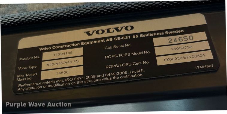 image for item DW7488 2018 Volvo A40G articulated haul truck