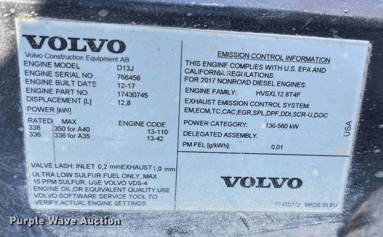 image for item DW7488 2018 Volvo A40G articulated haul truck