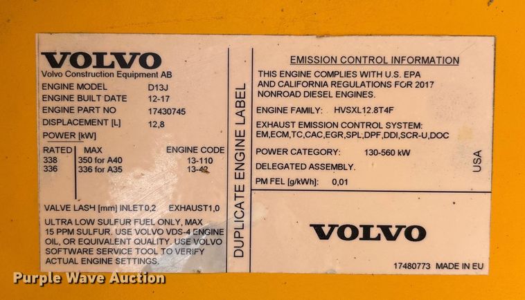 image for item DW7489 2018 Volvo A40G articulated haul truck