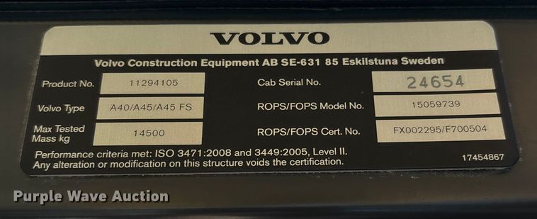 image for item DW7490 2018 Volvo A40G articulated haul truck