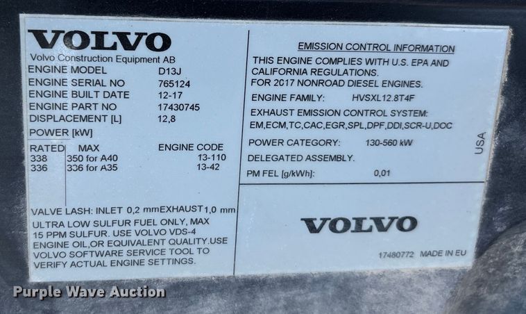 image for item DW7490 2018 Volvo A40G articulated haul truck