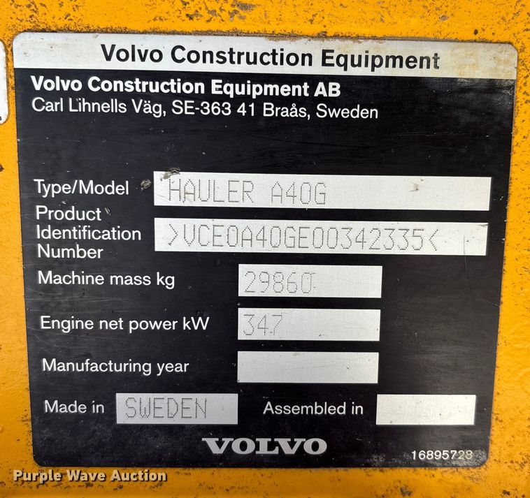 image for item DW7490 2018 Volvo A40G articulated haul truck