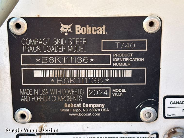 image for item DZ5124 2024 Bobcat T740 tracked skid steer loader