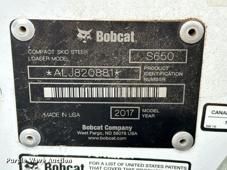 image for item DZ5142 2017 Bobcat S650 skid steer loader