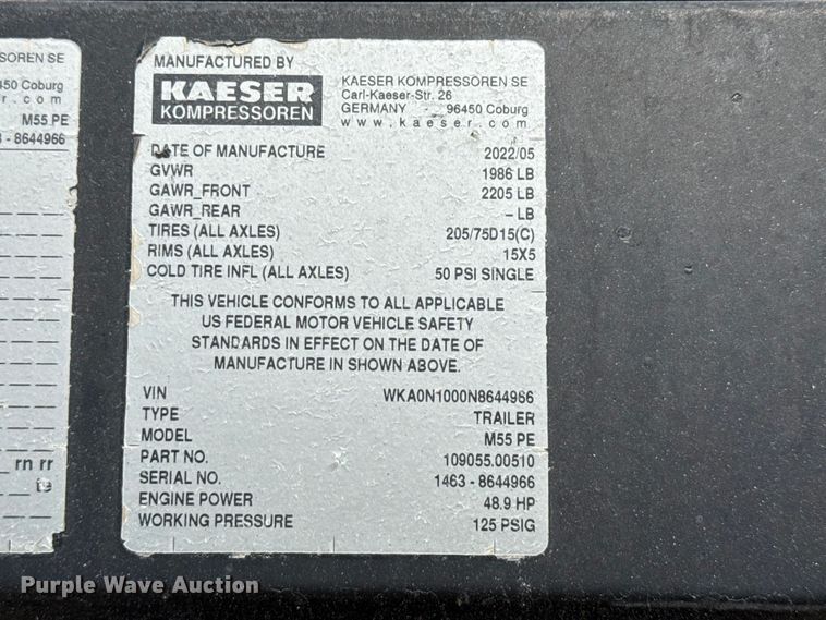 image for item DZ5164 2022 Kaeser M55 air compressor