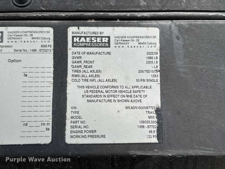 image for item DZ5165 2022 Kaeser M55 air compressor