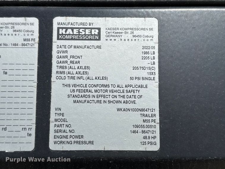 image for item DZ5166 2022 Kaeser M55 air compressor