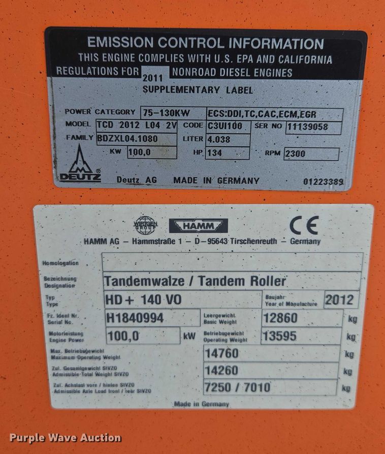 image for item EB1314 2012 Hamm HD+140 Oscillation double drum vibratory roller