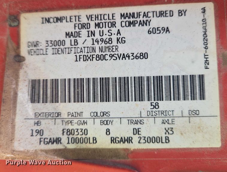 image for item EB1321 1995 Ford F800 oil distributor truck