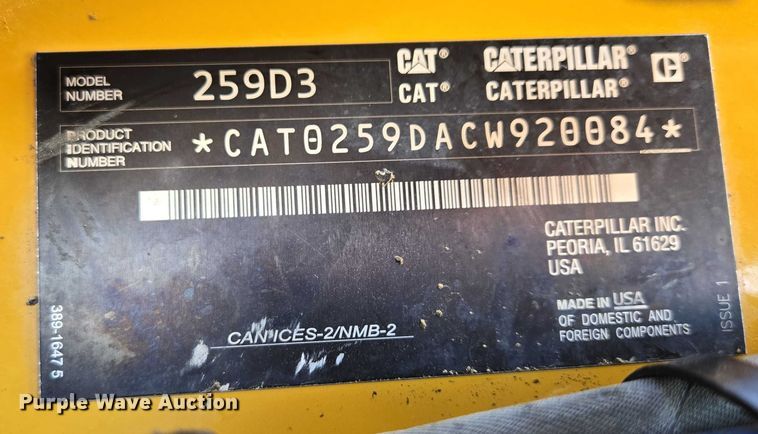 image for item EB1335 2022 Caterpillar 259D3 tracked skid steer loader