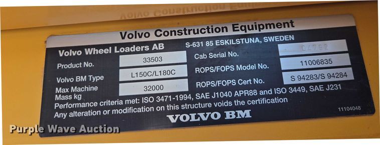 image for item EB1352 1996 Volvo L150C wheel loader