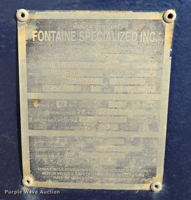 image for item EB1357 1999 Fontaine Specialized TH55-FLD lowboy equipment trailer