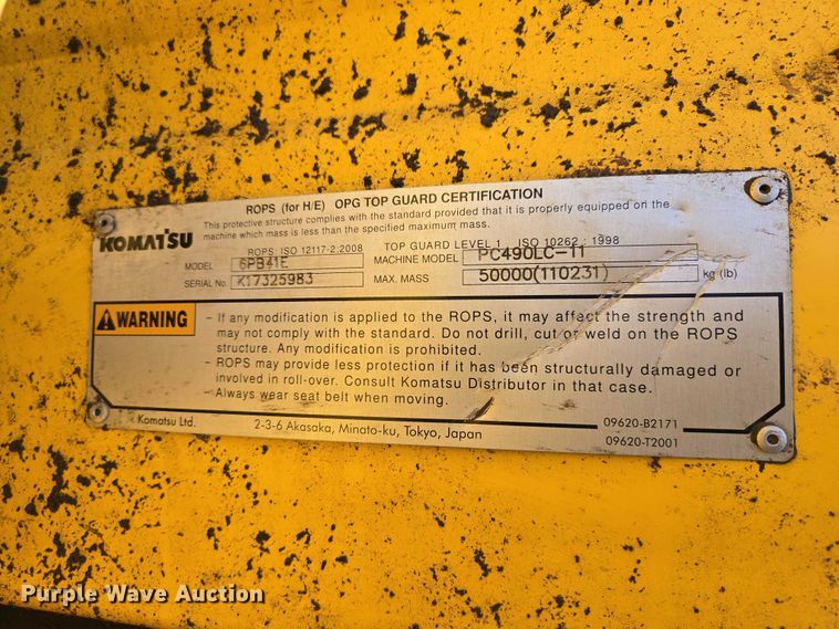 image for item EB1359 2017 Komatsu PC490LC-11 excavator