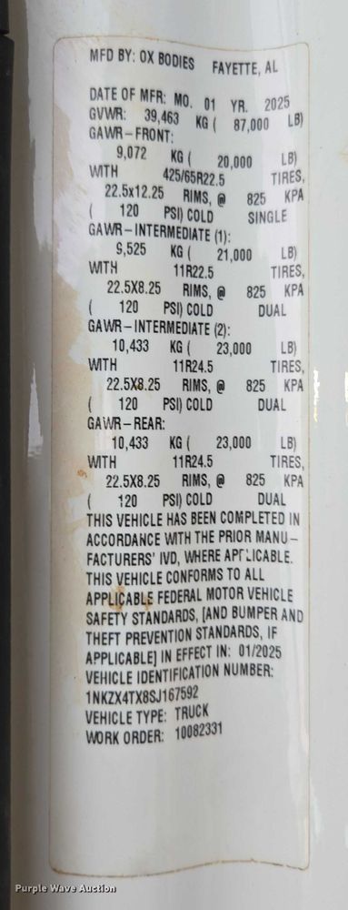 image for item EB6489 2025 Kenworth T880 dump truck