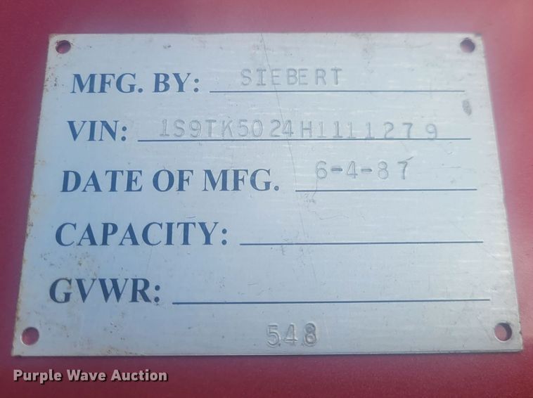 image for item EE0098 1987 Siebert lowboy equipment trailer