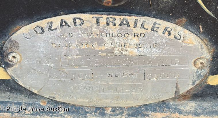 image for item EE1413 1995 Cozad lowboy equipment trailer