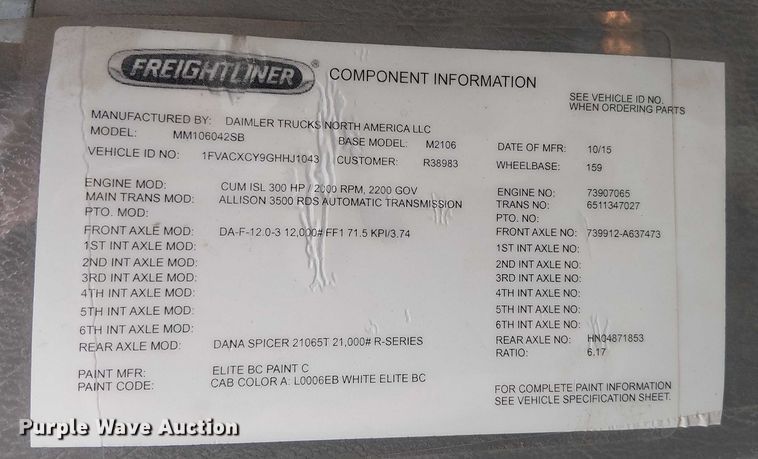 image for item EE5167 2016 Freightliner M2 street sweeper truck