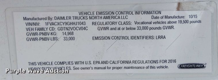 image for item EE5167 2016 Freightliner M2 street sweeper truck