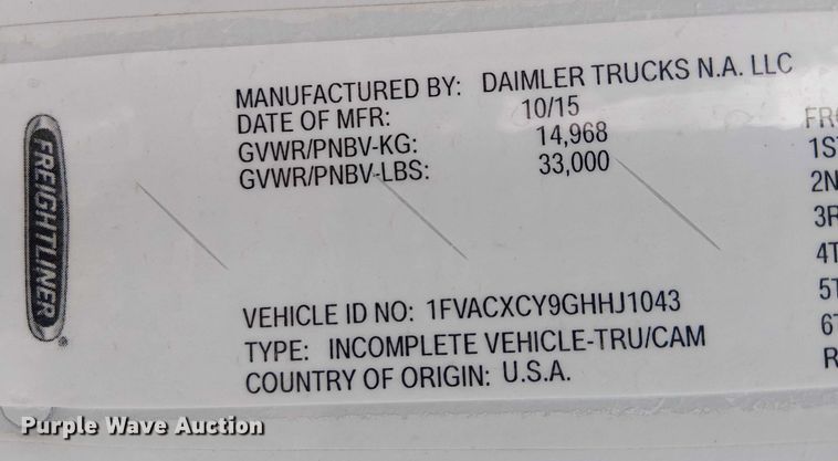 image for item EE5167 2016 Freightliner M2 street sweeper truck